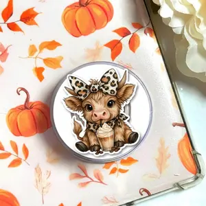 Funny Coffee Addict Highland Cow Phone Grip Stand Magnetic Kickstand Holder For Smartphones, Cute Gift For Coffee Lovers And Cow Fans