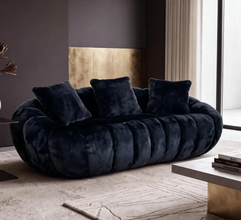 2-Seater Floral-Shaped Ultra-Soft Faux Fur Sofa, Indoor Living Room Furniture for Large Spaces