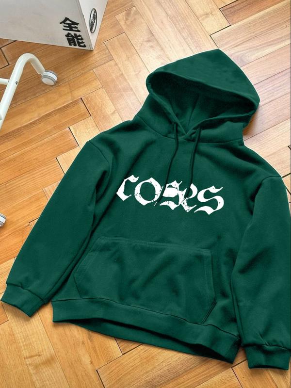 Street Fashion Pink Rose & Letter Print Hoodie - Retro Style Fleece-Lined Hooded Sweatshirt for Men in Colorful Blue/Black/Dark Green/Coffee, Autumn Winter Trendy Casual Pullover