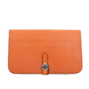 Pre-owned HERMÈS Calfskin Wallet Dogon Orange 22064137 hz