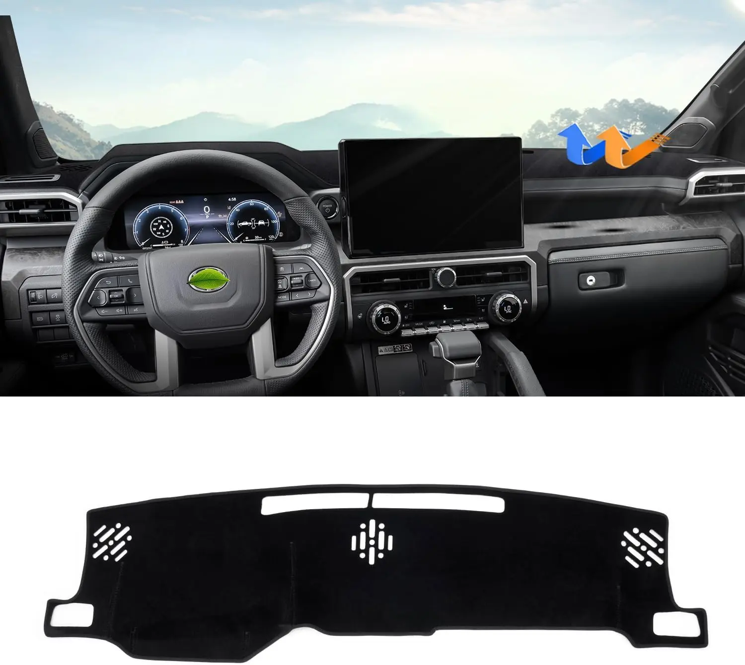 KUST Velvet Fabric Dashboard Cover Mat for 1999-2025 Toyota LHD Tacoma LHD Models, Exact Cutout Car Interior Kit with Silicone Dots, Adhesive Fixing Anti-Slip Truck Accessory, Sun Protection Glare UV Protector, Easy Installation, Fade & Wrinkle Resistant