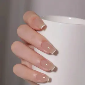 Ballerina Shaped Fake Nail, 24pcs/set Ombre Glossy Press on Nails with Nail File & Tapes, Removable Nail Art Artificial Full Cover, Glossy False Nails