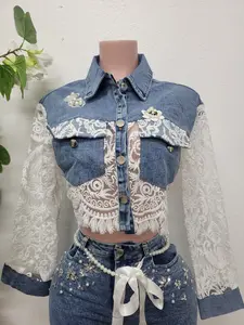 Denim Sheer Jacket with Lace waist and Sleeves