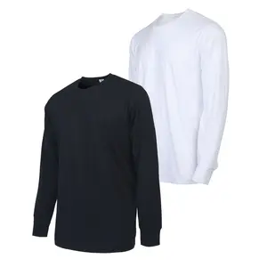 2 Pack Men's T-Shirts with Ridded Cuff Cotton Crew Neck Long Sleeve Classic Fit Tee S-3XL Regular Big & Tall Breathable Casual Menswear Top Streetwear