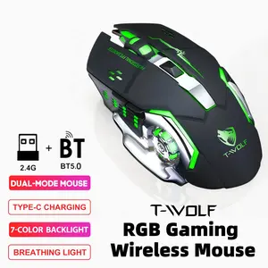 Dual Mode Wireless Mouse - Bluetooth 5.0 & 2.4G Rechargeable Silent Mouse, 25-Day Battery Life with RGB Backlit, Ergonomic Slim Computer Mice for Laptop, iPad, Mac, Windows