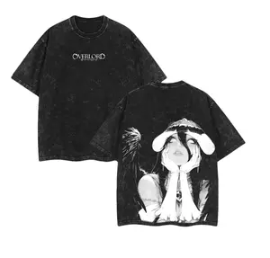 Men's Albedo Overlord Anime Oversized Vintage Graphic Menswear T-Shirt - Short-Sleeve Top, Double Printed, Casual, Washed Heavyweight Cotton, Unisex Manga Tee