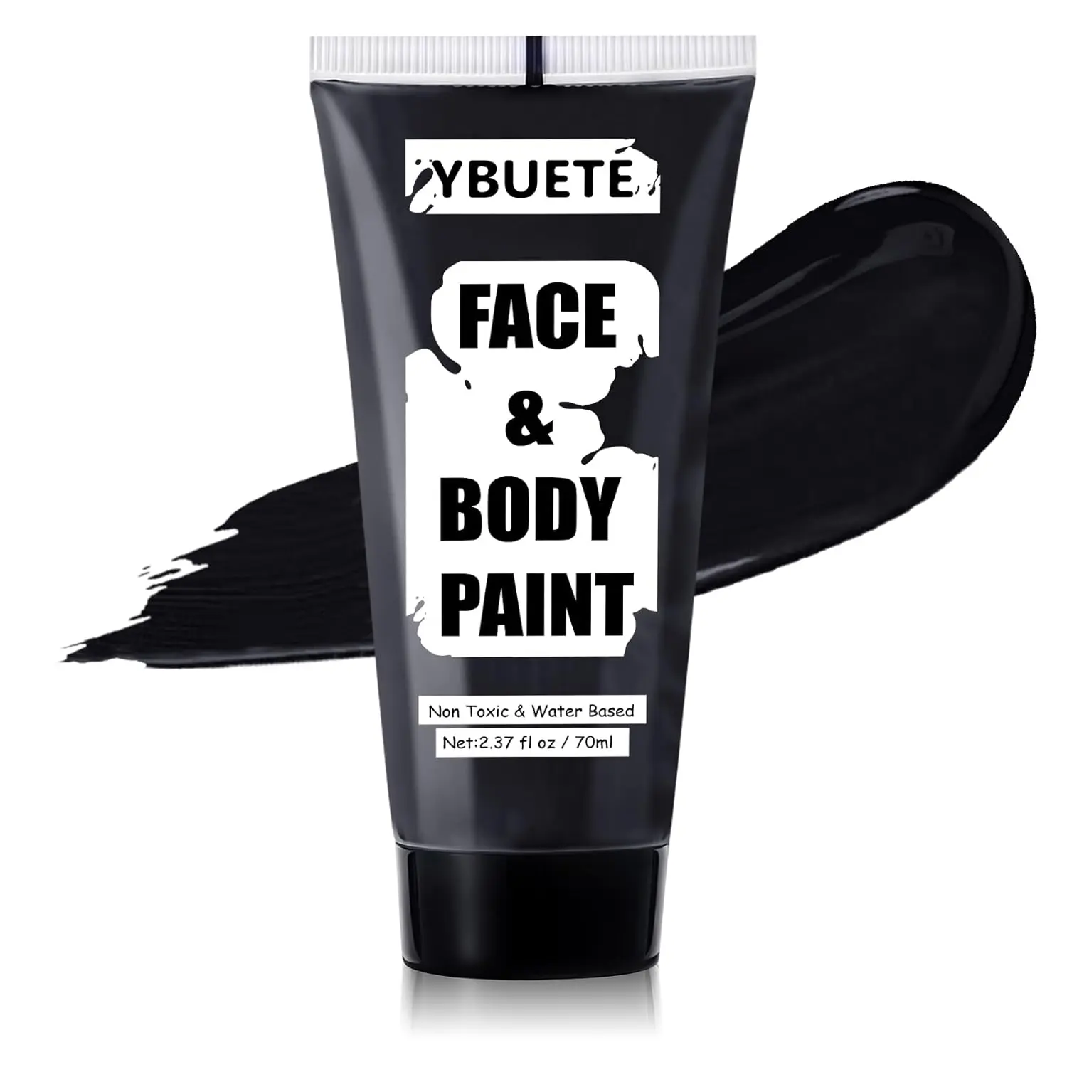 YBUETE Black Water Based Face Body Paint, 2.37 OZ Large Tube Full Coverage Washable Face Paint Cream for Adult Carnival Cosplay Halloween SFX Skull Joker Zombie Vampire Skeleton Goth Makeup