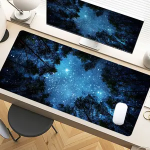 Starry Night Sky Blue Desk Pad Gaming Mousepad XXL Mouse Pad For Laptop Desk Mouse Pad Extra Large With Non-Slip Rubber Base Stitched Edges Surface For PC Gamers Office Workers & Home Use Perfect For Holiday Gifts And Winter Season