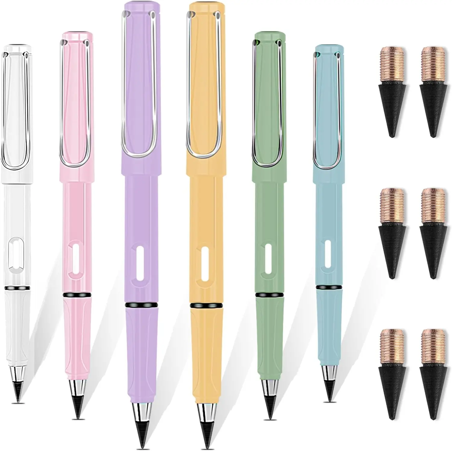 6pcs Infinity Pencil, Inkless Pencils Eternal with 6pcs Replacement Nibs, Infinity Pencil, Magic Pencils, Reusable Erasable Writing Pencil