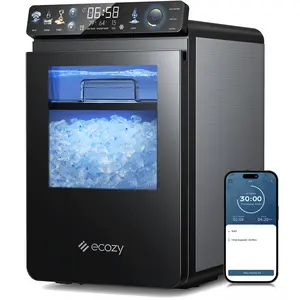 ecozy Nugget Ice Maker Countertop, Smart Pebble Ice Machine with APP Control, 44 lbs/24H Soft Pellet Chewable Ice with Self-Cleaning, Stainless Steel