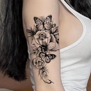 Floral & Butterfly Pattern Temporary Tattoo Sticker, 1 Sheet Waterproof Long Lasting Fake Arm Tattoo Sticker, Body Art Decoration for Women & Girls