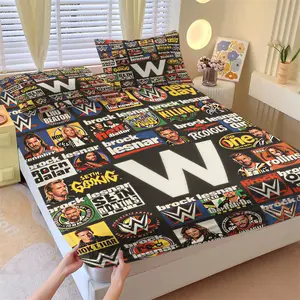 WWE Logo & Superstar Themed Fitted Sheet Set (2 Pillowcases), Soft & Comfortable, A Hit Gift for Wrestling Fans, Trendy Bedroom Decor with Atmosphere
