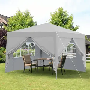 Outdoor 10x 10Ft Pop Up Gazebo Canopy Tent  Removable Sidewall with Zipper,2pcs Sidewall with Windows,with 4pcs Weight sand bag,with Carry Bag-Gray