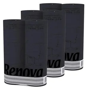Renova 3-Pack Black Toilet Paper -Add Bathroom Fun With this Perfect Touch - Pack of 6 Compact Rolls- 140 Sheets - 3 Ply - Eco-label Certified - Septic System Safe - Sustainable & Soft