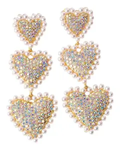 Iridescent Hearts & Pearls Over The Top Glam Earrings with Metal Coating Sparkling Fun Unique Playful Touch for Any Occasion Unisex Versatile and Fun