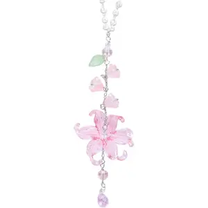 Lily-Of-The-Valley Car Hanging Decor, Lotus Crystal Sun Catcher, Resin Flower Bead Car Interior Ornament, Unisex Rearview Mirror Decoration