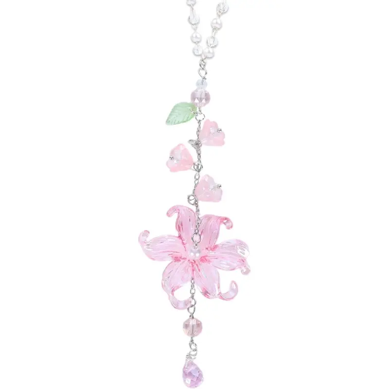 Lily-Of-The-Valley Car Hanging Decor, Lotus Crystal Sun Catcher, Resin Flower Bead Car Interior Ornament, Unisex Rearview Mirror Decoration, Car Ornaments