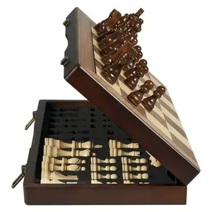 Portable Foldable Magnetic Wooden Chess Set, 15" Travel Board Game with 2 Extra Queens, for Tournament Beginners and Professional, Ideal Gifts for Birthdays Halloween and Christmas Day