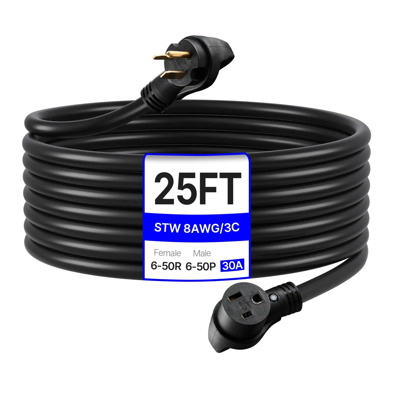 VEVOR Heavy Duty 30A Pure Copper Generator Extension Cord, 25 ft 250V NEMA 6-50P to 6-50R, ETL Certified 7500W Cable with Weather-Resistant Durability, User-Friendly Design for Home Backup Generator Outdoor Use, Storage Bag & Cable Tie [DealsForYouDays],