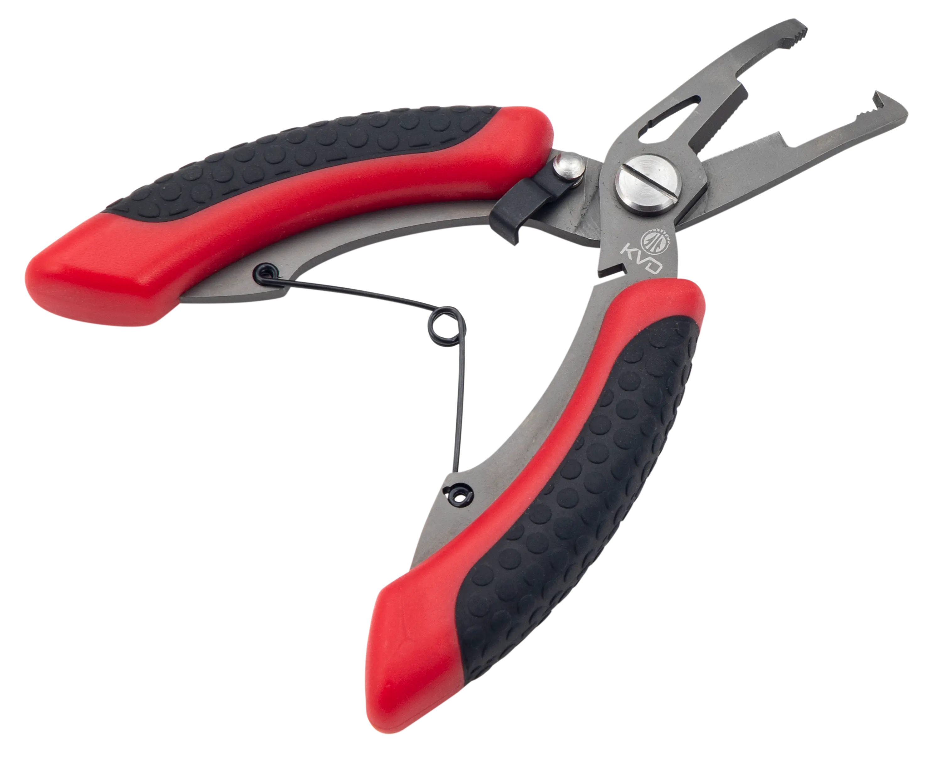 Strike King KVD Dual-Purpose Fishing Pliers - 5.5 in Stainless Steel with Rubber Grip, Fully Serrated Machined Edges, Split Ring Tool, Braided Line Cutter for Easy Cutting Tag Ends & Quick Treble Hook Changes