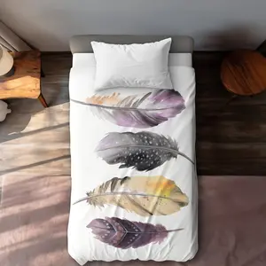 360 stand Twin Extra Long Bohemian Feather Duvet Cover Set - Breathable, Bedroom Bedding Set, Living Room Animal Decor Home Textile, Breathable Duvet Set