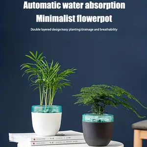 1pcs Automatic Water Absorption Free Water Storage Flowerpot Lazy Automatic Watering Resin Plastic Succulent White Flowerpot, Creative Pots, Super Beautiful Decorative Flower Pot, Indoor Outdoor Home Decor Garden Patio
