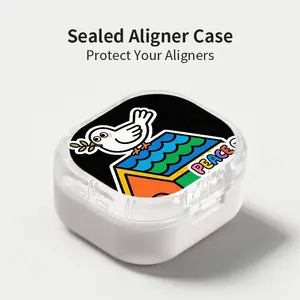 Cute Peace Dove Print Aligner Case, Sealed Leak-Proof Orthodontic Retainer Box, Portable Dust-Proof Storage for Students Adults Travel