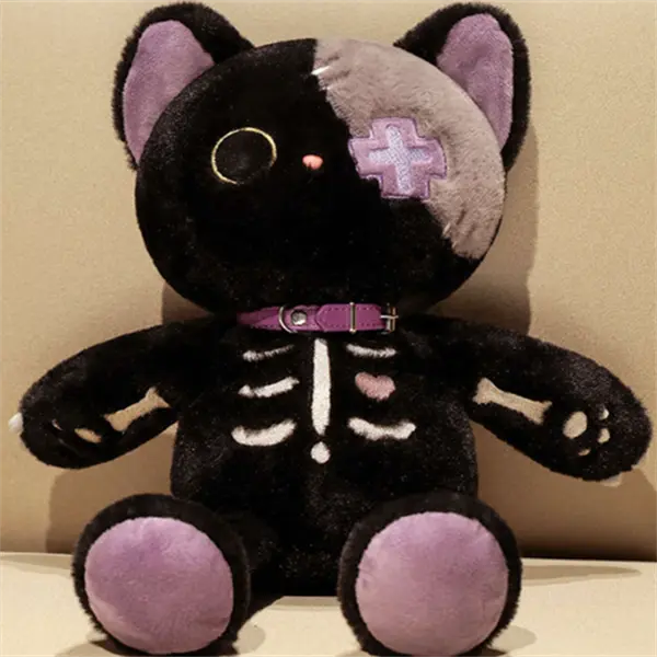 Halloween Skeleton Cat Plush Toy, Weird Gothic Black Cat, Terrifying Little Cat Plush Cat Gift, Soft Plush Animal, 3D Plush Skeleton Cat Doll