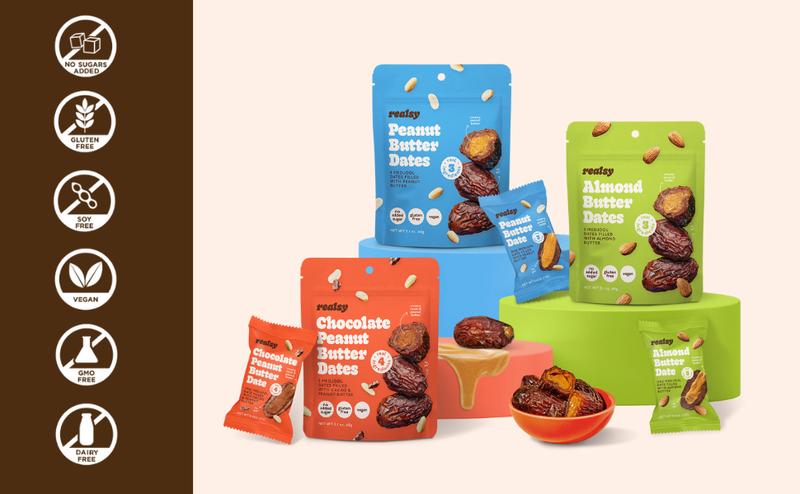 Realsy Nut Butter-filled Medjool Dates - Snack Packs, 3 Whole Dates, No Added Sugar, Gluten-Free, Vegan, High Fiber, Organic, 12-Pack Options Sweet Dried Realsy Nut Butter-filled Medjool Dates - Snack Packs, 3 Whole Dates, No Added Sugar, Gluten-Free, Vegan, High Fiber, Organic, 12-Pack Options Sweet Dried