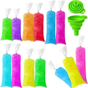 300 Pcs Ice Lolly Bags Disposable Ice Cream Mold Bags with Silicone Funnel, 3 Size Candy DIY Pouch for Making Yogurt, 2x12 Inch, 3x12 Inch, 3x10 InchRRJW