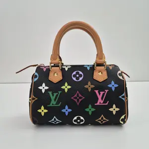 Pre-owned Louis Vuitton leather Mini Bags LV X TM Vintage Monogram Multicolor Nano Speedy Black