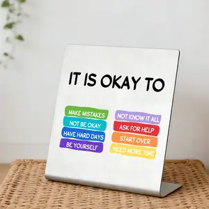 Inspirational Desk Sign 'it Is Okay To' Positive Affirmation Decor, Mental Health Self Care Office Cubicle Decor, Motivational Tabletop Plaque