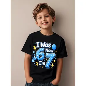6 7 Birthday Boy 7 Years Old I was 6 Now I'm 7 67 Meme Funny Awesome Graphic Kid T-Shirt Cute Kid T Shirts Streetwear Tees Tops for Kid