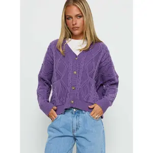 Dillian Cable Knit Cardigan Purple