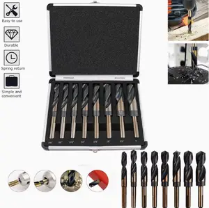 Set of 8 Cobalt Silver Twist Drill Bits, High-Quality Drill Bit Collection with a Storage Case, Additions for Power Tools, Large Deming Drill Bits Ranging from 9/16 Inch to 1 Inch, Ideal for Drilling, Wood, And Plastic