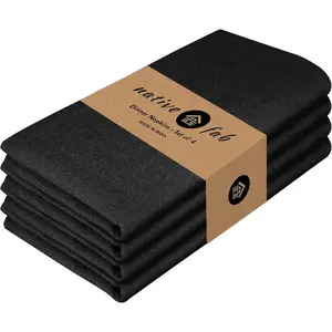 Black Cloth Napkins Set of 4 17x17 inches 100% Cotton Washable Reusable Fabric Linen Table Decor Napkins for Dinner Events Parties Wedding - Black