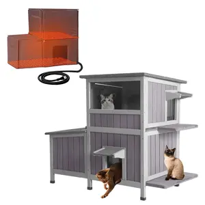 Aivituvin-AIR7033-IN-HP Heated Winter-Proof Feral Cat House | Insulation Liner| Heated Pad,Two-Stroy Insulated Outdoor Cat Shelter with Heater