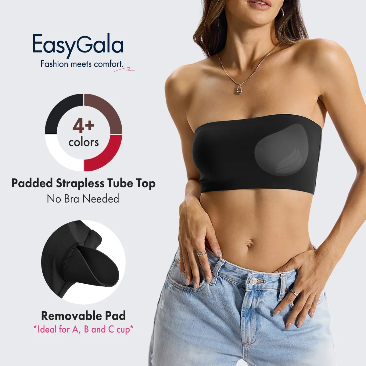 EasyGala Womens Padded Double Lined Tank Top Bandeau Strapless Tube Tops Crop Backless Shirts Sexy Going Out Tops 2026 #summervibes