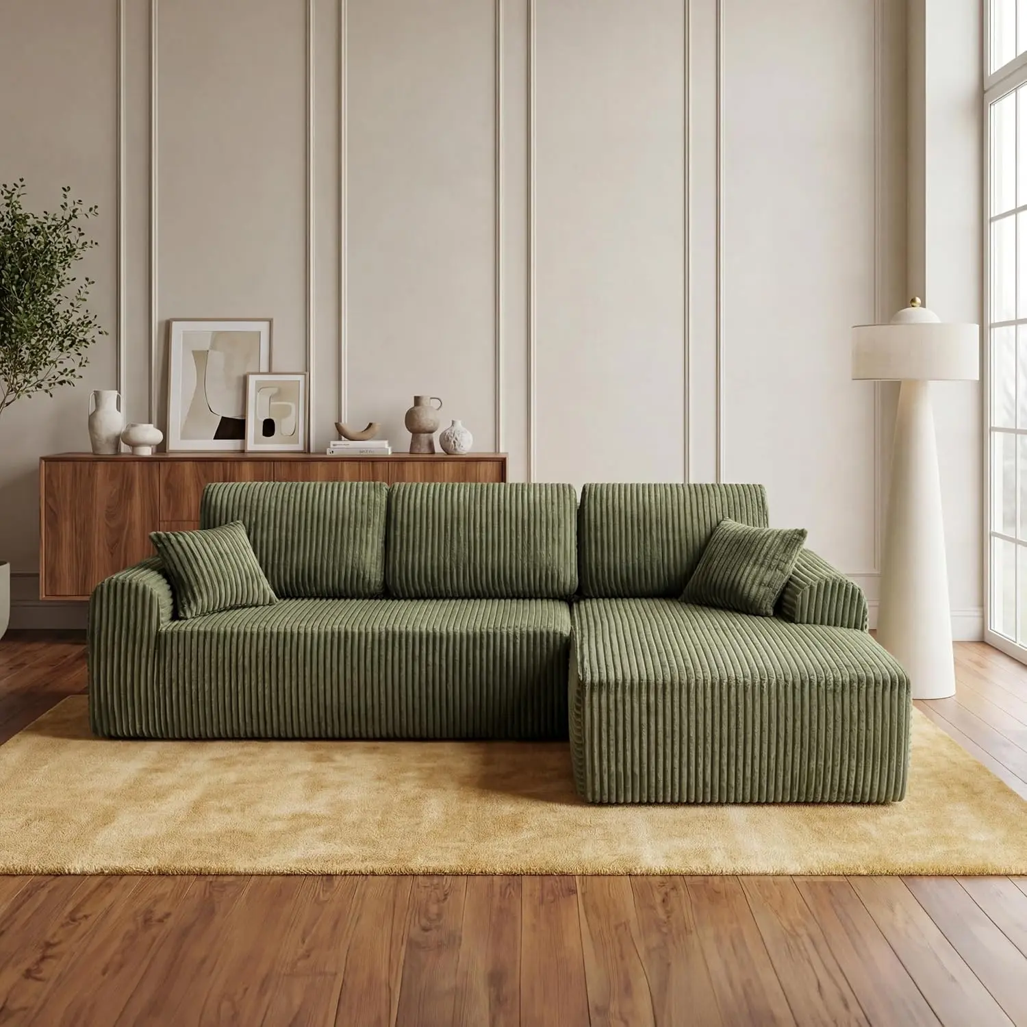 109" Cloud Modular L-Shape Sectional Sofa, 4 Seat Deep Seat Upholstered Couch,  Foam & Spring Sofa, No Assembly Required, Multi Layout Convertible Corner Couch for Living Room Bedroom，Green