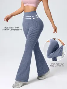 Women's Yoga Naked Feel Fitness Bell Bottom Long Trousers High Waist Tummy Control Elastic Bottoms Fall Winter Nine-Quarter Pants, Gym Legging, Sports Comfy Leggings