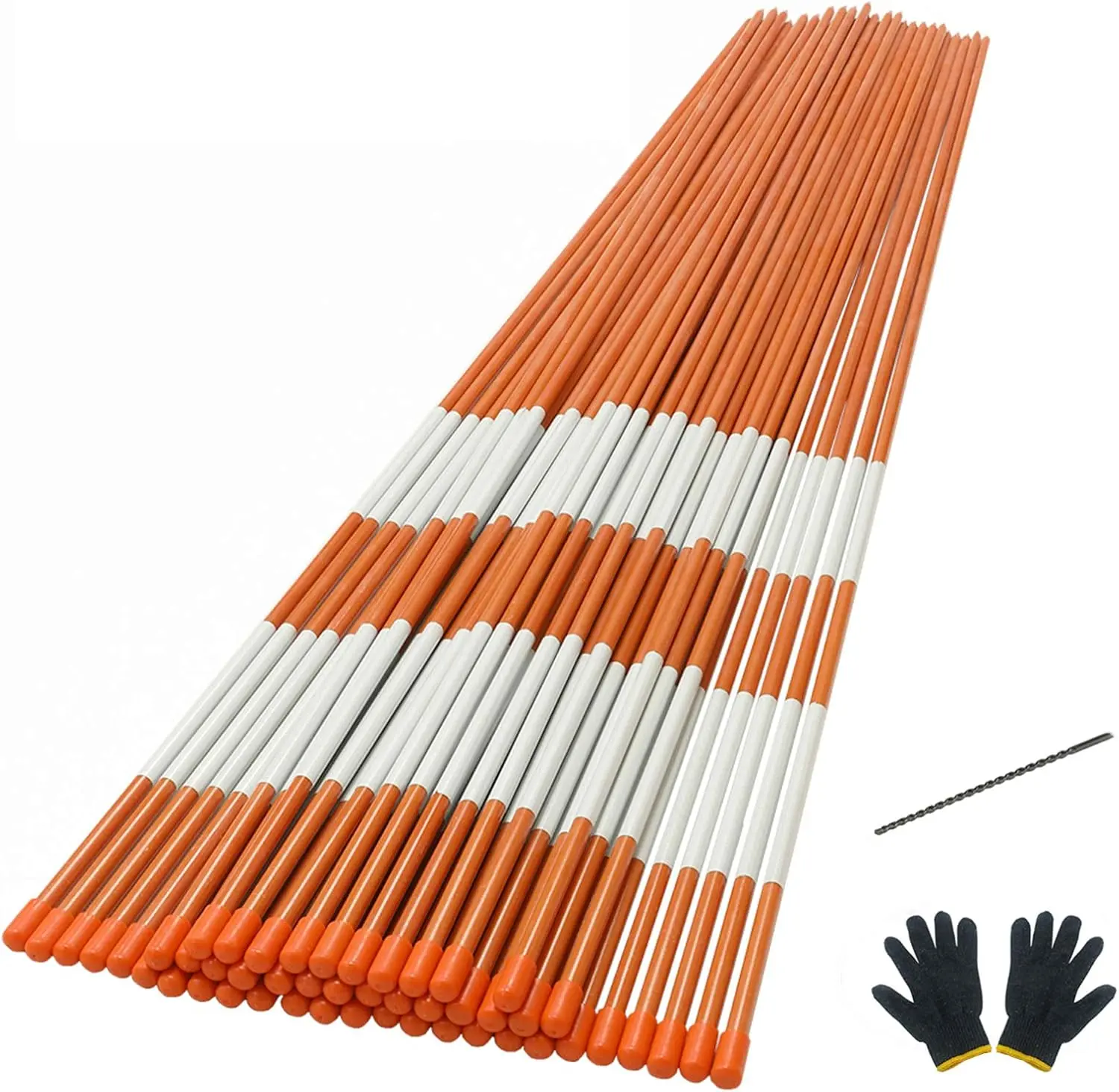 [Deals For You] 50PCS 48 Inch Driveway Marker Set 5/16 Inch Dia Fiberglass Reflective Snow Stakes with Steel Drill Bit & Protection Gloves for Parking Lots, Walkways