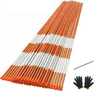 50PCS 48 Inch Driveway Marker Set 5/16 Inch Dia Fiberglass Reflective Snow Stakes with Steel Drill Bit & Protection Gloves for Parking Lots, Walkways