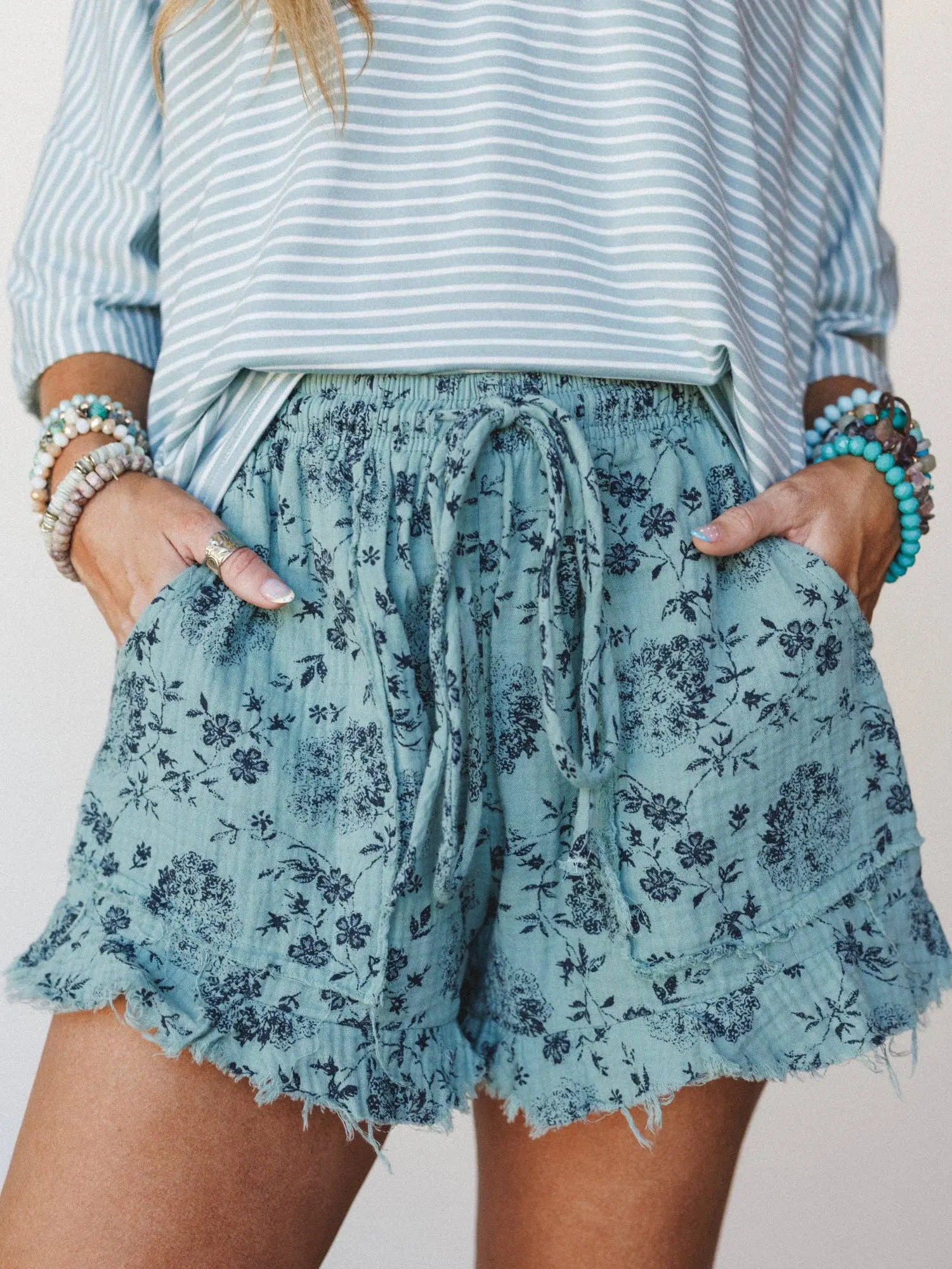 Sandra Floral Ruffle Short | Turquoise