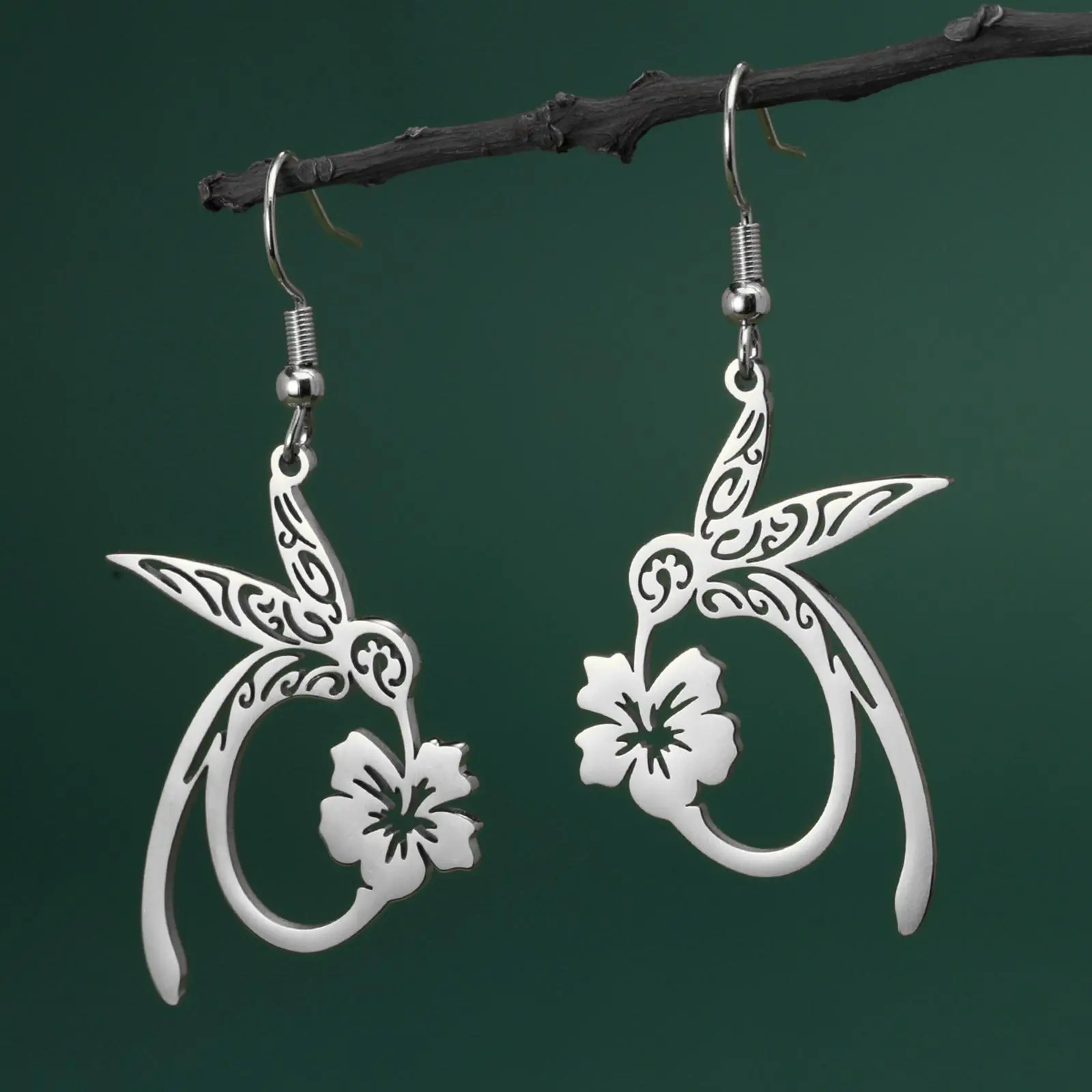 Lemegeton Hollow Hummingbird Stainless Steel Earrings Animal Exquisite Pendant Women's Wealth Jewelry Gift Pendant Party Gift
