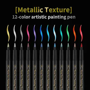 12-Color Metal Texture Art Paint Pens, Fast-Drying, Anti-Bleed, Bright Colors, Fluorescent Nail Art Brushes, Ideal for Parties, Tattoos, Sports