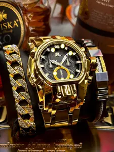 Bold Hip Hop Luxury Chronograph Watch | Polished Heavy-duty Metal Case, Luminous Markers, Dragon Emblem, Stainless Steel Band, Ideal for Business Commute, Street Fashion & Premium Gifting