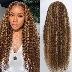 30inch Highlight Ombre Lace Front Wig Human Hair 13x6 HD Honey Blonde 4/27 Deep Wave Lace Frontal Wigs Human Hair (Highlight Ombre Lace Front Wig, 4/27 blonde wig-32 inch, deep wave)