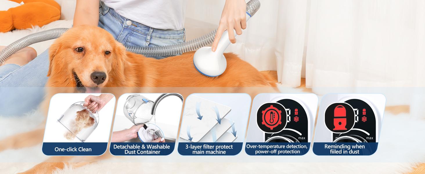 【GARVEE】Pet Grooming Vacuum Kit Dog Clippers for Grooming Cat Hair Brush Shedding Trimmer Supplies Tool, Low Noise Pet Hair Vacuum with Pet Grooming Tools for Shedding Pet Hair