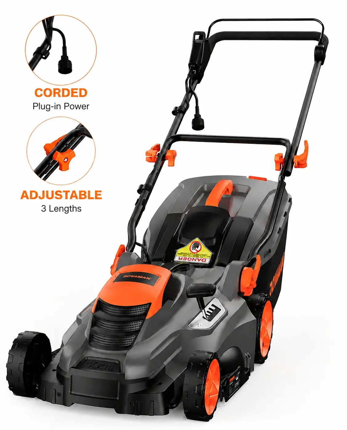 #sohochic DOVAMAN Corded 13 Amp  Electric Lawn Mower, 16-Inch Cutting Width, 5 Adjustable Mowing Heights, 3-Step Foldable Handle, and Collection Bag with Full Indicator Lawnmower,#Summervibes