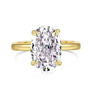 1-7ct Oval diamond moissiniate sterling silver 14k gold plated engagement ring
